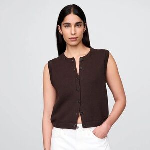 EUC Gap Brown Cropped Cardigan Sleeveless Vest cotton